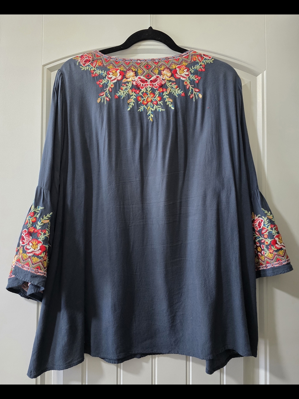 Embroidered Floral Tunic Top - Slate Blue - Picture 2 of 4